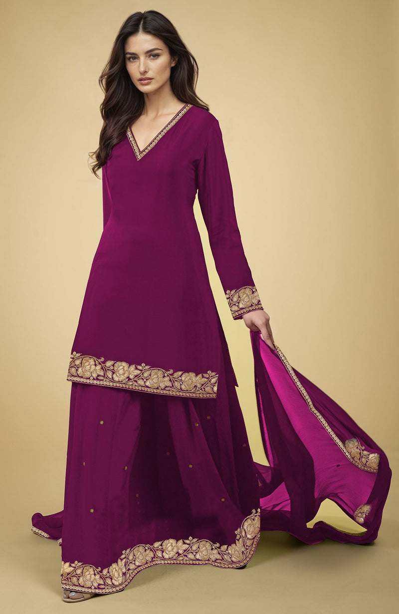 Black - Gold Kashmiri Tilla Embroidered Sharara Set