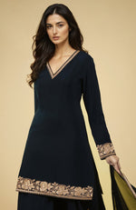Black - Gold Kashmiri Tilla Embroidered Sharara Set