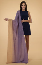 Mauve- Beige Ombre Sequin Hand Embroidered Pure Cashmere Stole