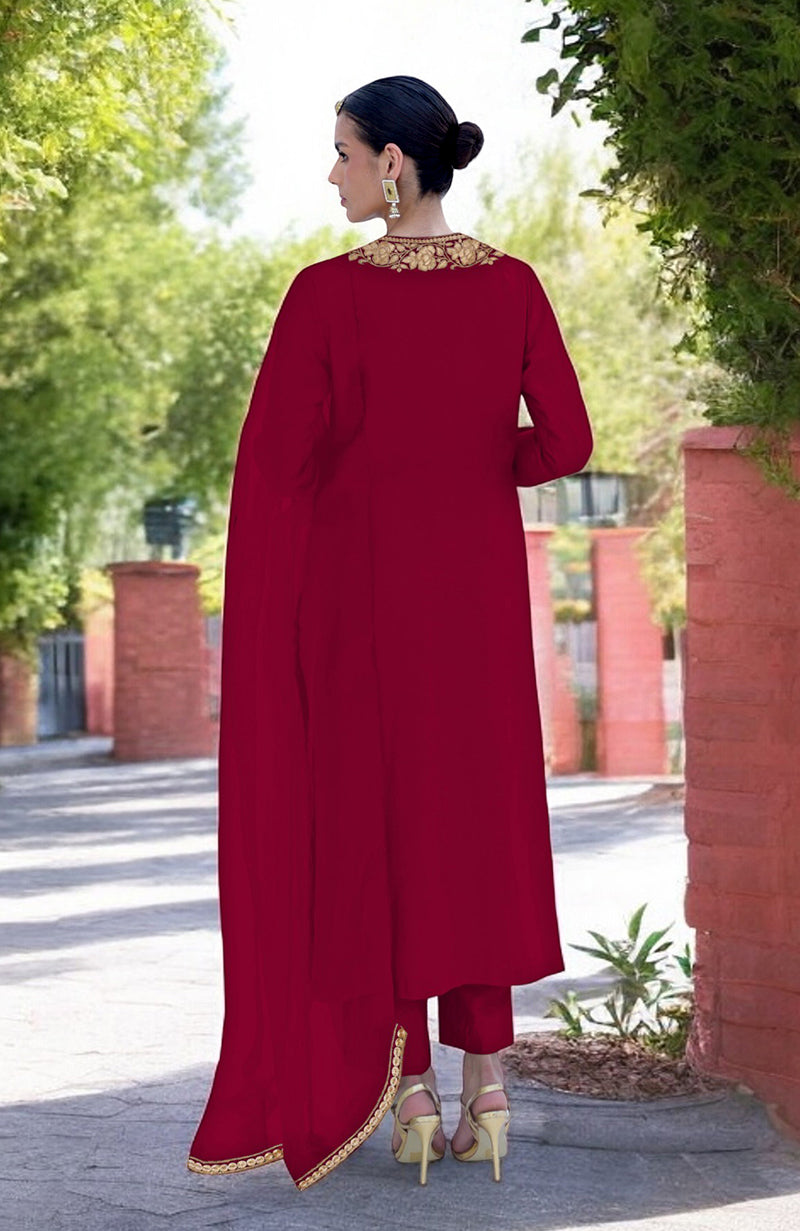 Blood Red Kashmiri Tilla Embroidered Kurta Set
