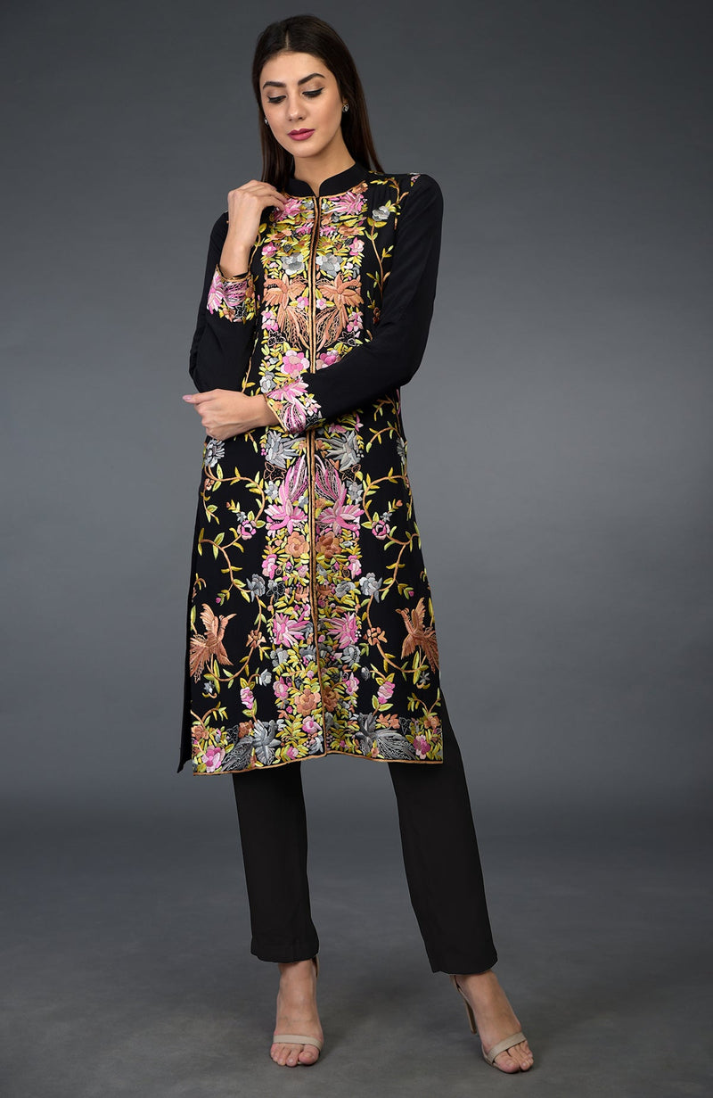 Black Parsi Gara Embroidered Jacket Suit