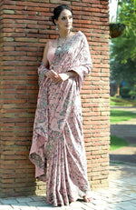 Masterpiece Pale Pink Parsi Gara Hand Embroidered Saree