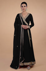 Iktara  Black Kashmiri Tilla Paisley Embroidered Angrakha Anarkali Set