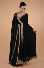 Iktara  Black Kashmiri Tilla Paisley Embroidered Angrakha Anarkali Set