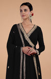 Iktara  Black Kashmiri Tilla Paisley Embroidered Angrakha Anarkali Set