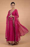 Iktara Teal Blue Kashmiri Tilla Paisley Embroidered Angrakha Anarkali Set