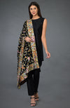 Black Parsi Gara Pure Pashmina Shawl