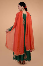 Iktara  Bottle Green-Orange Kashmiri Tilla Embroidered Anarkali Set