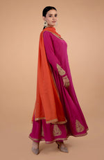 Iktara Raspberry Pink- Orange Kashmiri Tilla Embroidered Anarkali Set