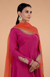 Iktara Raspberry Pink- Orange Kashmiri Tilla Embroidered Anarkali Set