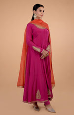 Iktara Raspberry Pink- Orange Kashmiri Tilla Embroidered Anarkali Set