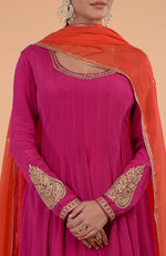 Iktara Raspberry Pink- Orange Kashmiri Tilla Embroidered Anarkali Set