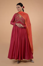 Iktara  Red - Orange Zardozi & Resham Embroidered Anarkali Set