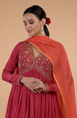 Iktara  Red - Orange Zardozi & Resham Embroidered Anarkali Set