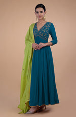 Iktara Peacock Blue - Green Zardozi Embroidered Anarkali Set