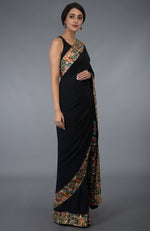 Black Parsi Gara Hand Embroidered Saree