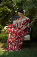 Pre-Order Masterpiece Red Parsi Gara Hand Embroidered Saree