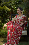 Pre-Order Masterpiece Red Parsi Gara Hand Embroidered Saree