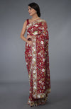 Pre-Order Masterpiece Red Parsi Gara Hand Embroidered Saree