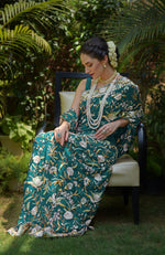 Pre-Order Masterpiece Teal Parsi Gara Hand Embroidered Saree