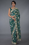 Pre-Order Masterpiece Teal Parsi Gara Hand Embroidered Saree