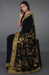 Black-Beige Gold Parsi Gara Hand Embroidered Saree