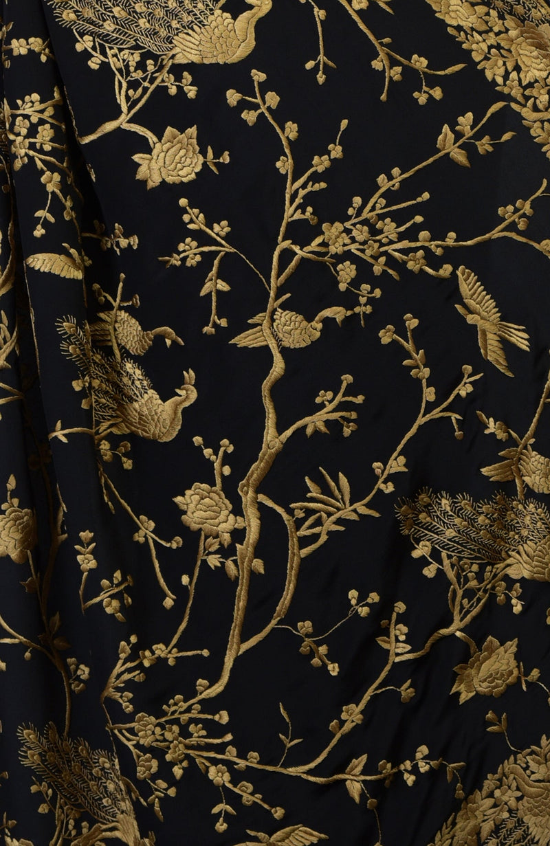 Black-Beige Gold Parsi Gara Hand Embroidered Saree