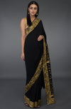 Black-Beige Gold Parsi Gara Hand Embroidered Saree
