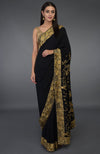 Black-Beige Gold Parsi Gara Hand Embroidered Saree