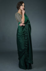 Bottle Green Ombre Saree With Zardozi Work Blouse