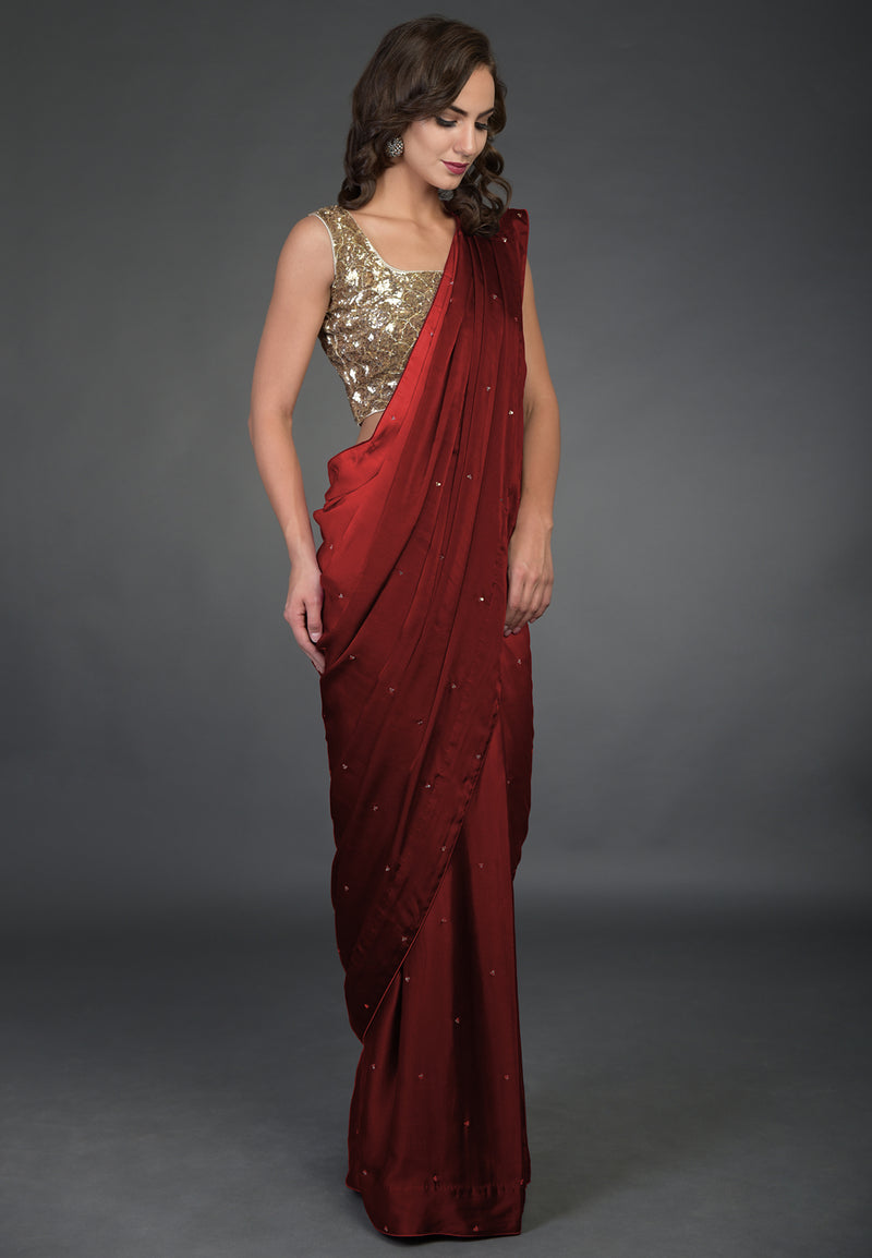 Budget Maroon sequin saree - Women Clothing Store