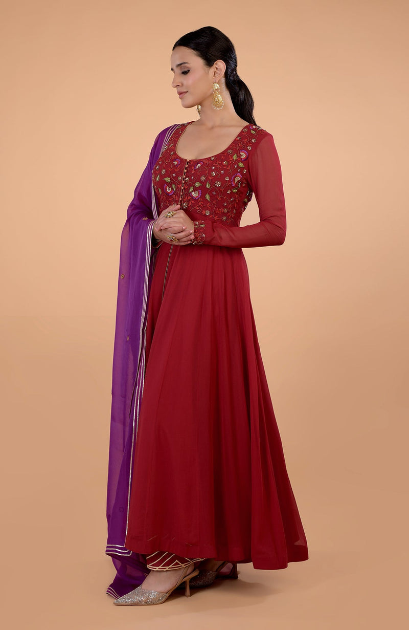 Iktara  Blood Red - Purple Anarkali Set