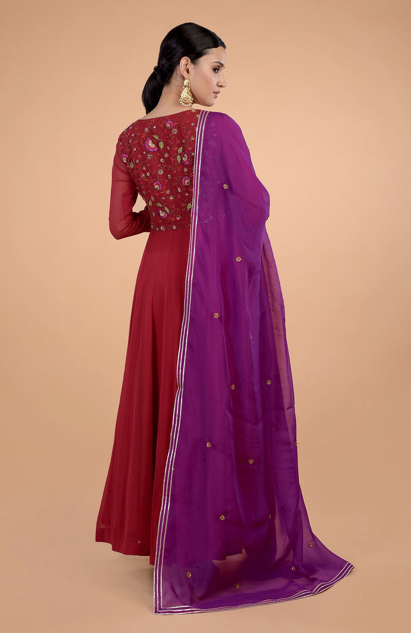 Iktara  Blood Red - Purple Anarkali Set