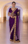 Plum Kashmiri Tilla Embroidered Saree