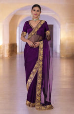 Plum Kashmiri Tilla Embroidered Saree