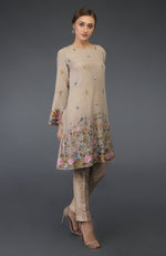 Beige Parsi Embroidered Tunic Suit