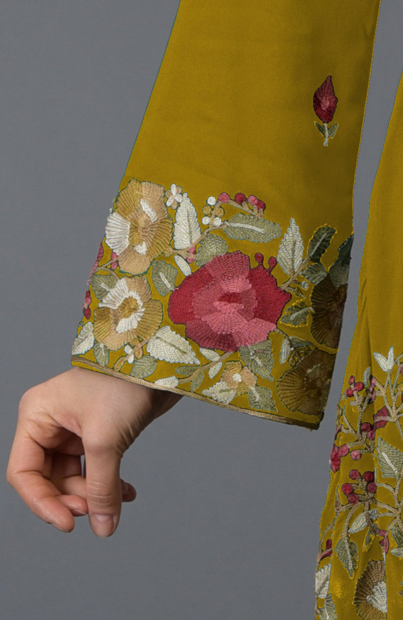 Mustard Parsi Embroidered Tunic Suit