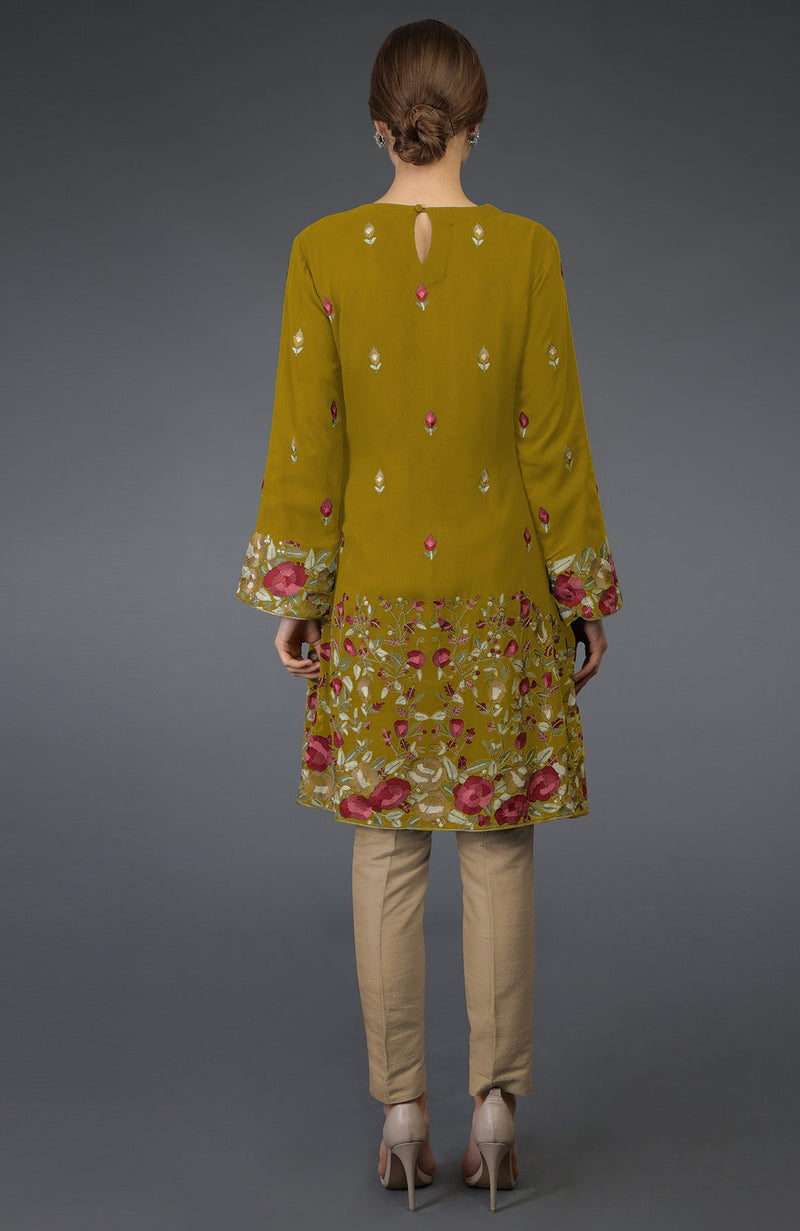Mustard Parsi Embroidered Tunic Suit