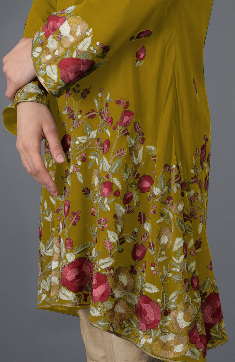 Mustard Parsi Embroidered Tunic Suit