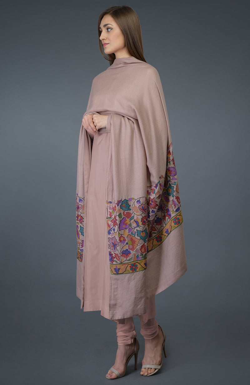 Dusty Rose Kani Art Embroidered Dupatta with Suit