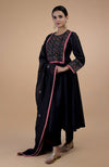 Black Kantha Hand Embroidered Kalidaar Kurta Set