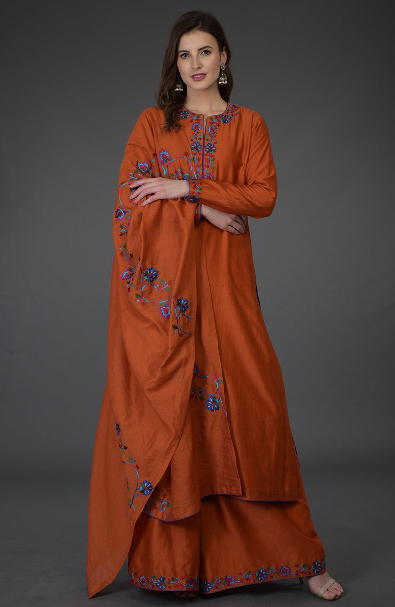 Burnt Orange Kashmir Bagh Inspired Farshi Palazzo Suit