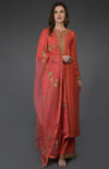 Living Coral Resham-Tilla Embroidered Farshi Palazzo Suit