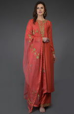 Living Coral Resham-Tilla Embroidered Farshi Palazzo Suit