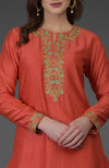 Living Coral Resham-Tilla Embroidered Farshi Palazzo Suit