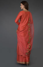Living Coral Resham-Tilla Embroidered Farshi Palazzo Suit