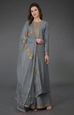 Grey Resham-Tilla Embroidered Farshi Palazzo Suit