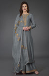 Living Coral Resham-Tilla Embroidered Farshi Palazzo Suit