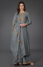 Living Coral Resham-Tilla Embroidered Farshi Palazzo Suit