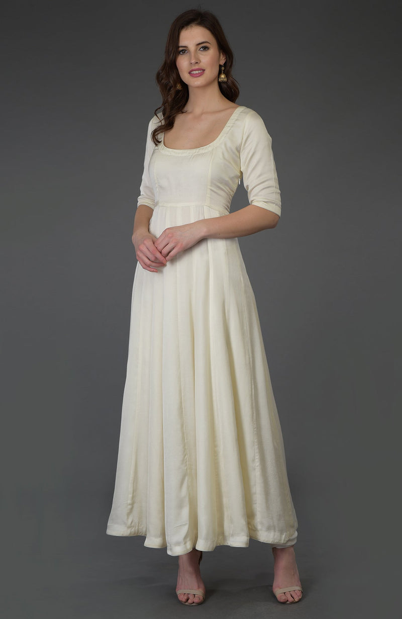 Classic Ivory Scoop Neckline Anarkali Suit